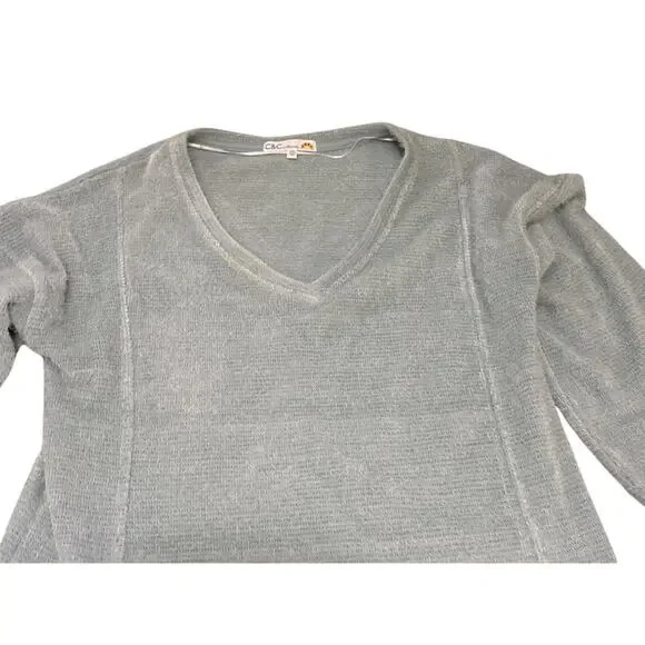 C&C California Sweater Womens Size Medium Seafoam Pullover V-Neck Knit Cotton - Picture 3 of 14